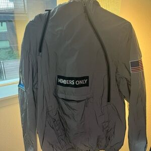 Members Only Gray Windbreaker with High Collar and Zipper (reflective)